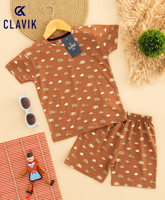 Brown Vehicle Print Unisex Co-Ord Set