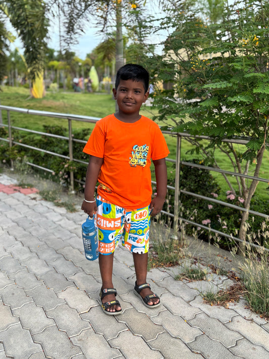Good Vibes Orange Shorts Set