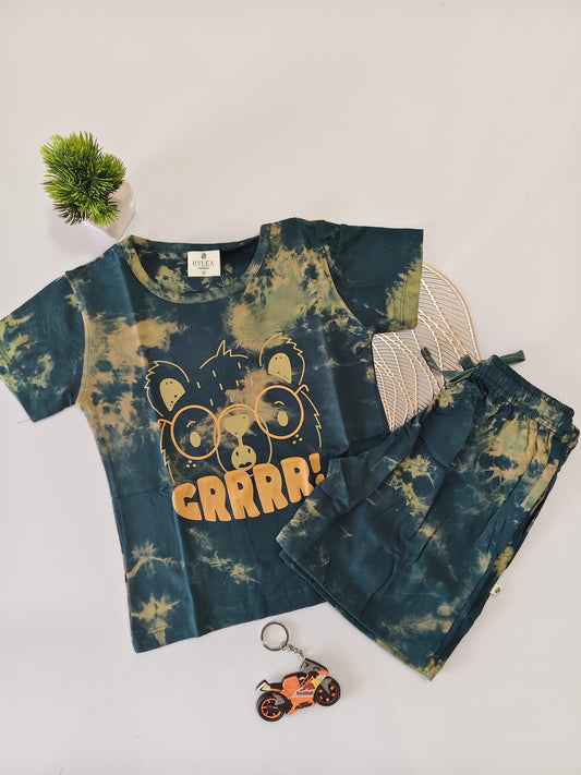 Green Cat Unisex Die And Tye Short Set