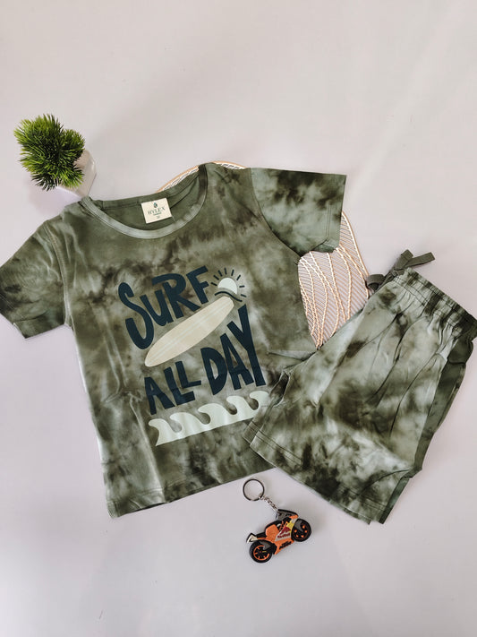 Green Surf Unisex Die And Tye Short Set