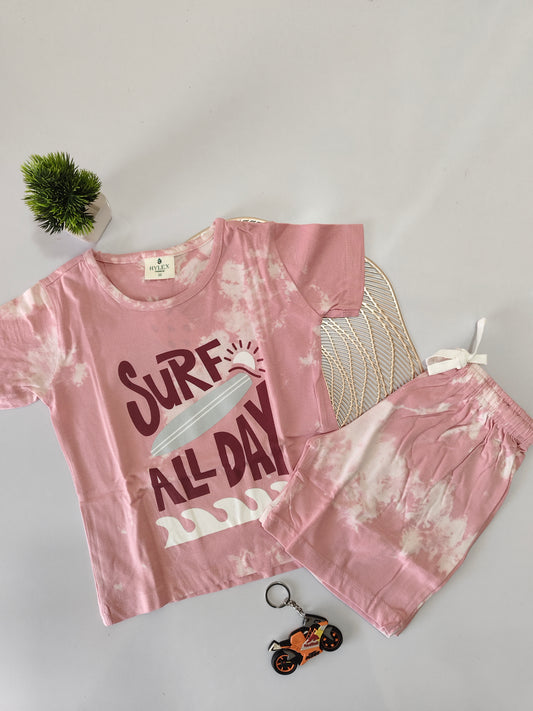 Pink Surf Unisex Die And Tye Short Set