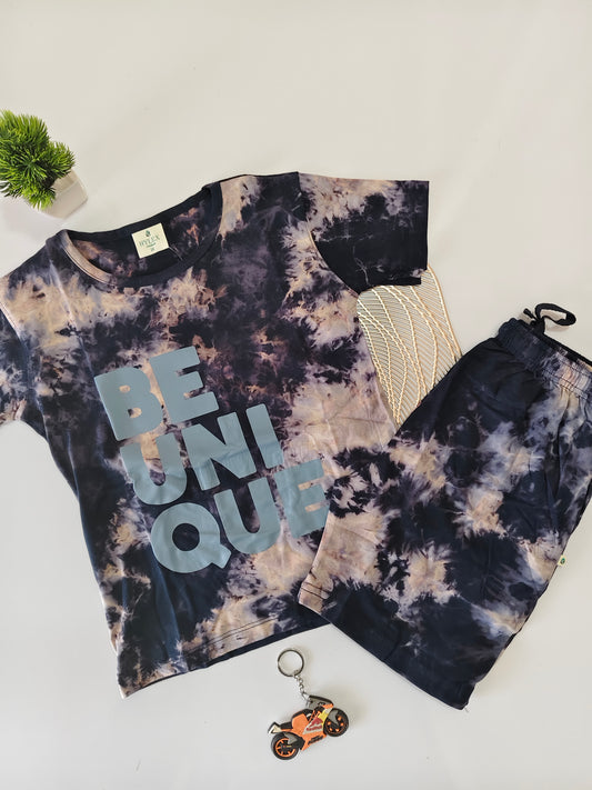 Dark Blue Unique Unisex Die And Tye Short Set