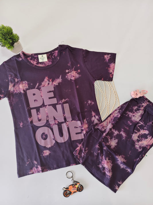 Dark Purple Unique Unisex Die And Tye Short Set