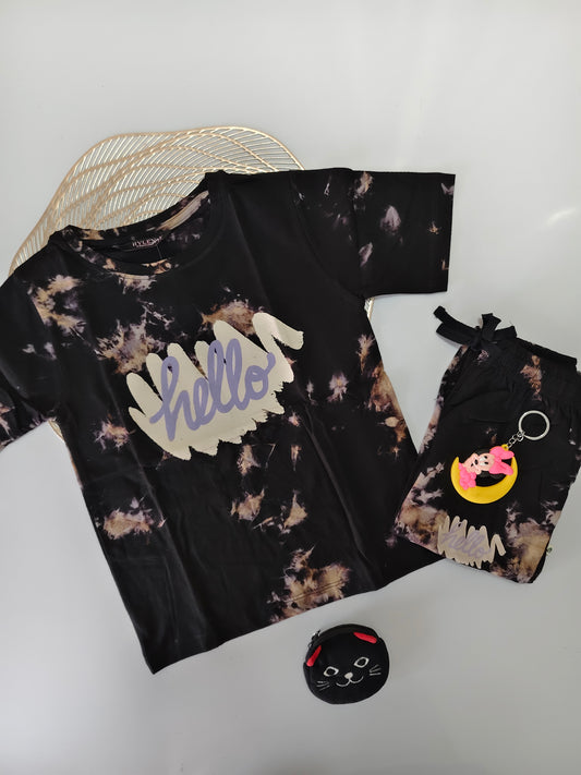 Black Hello Die And Tye Co Ord Set
