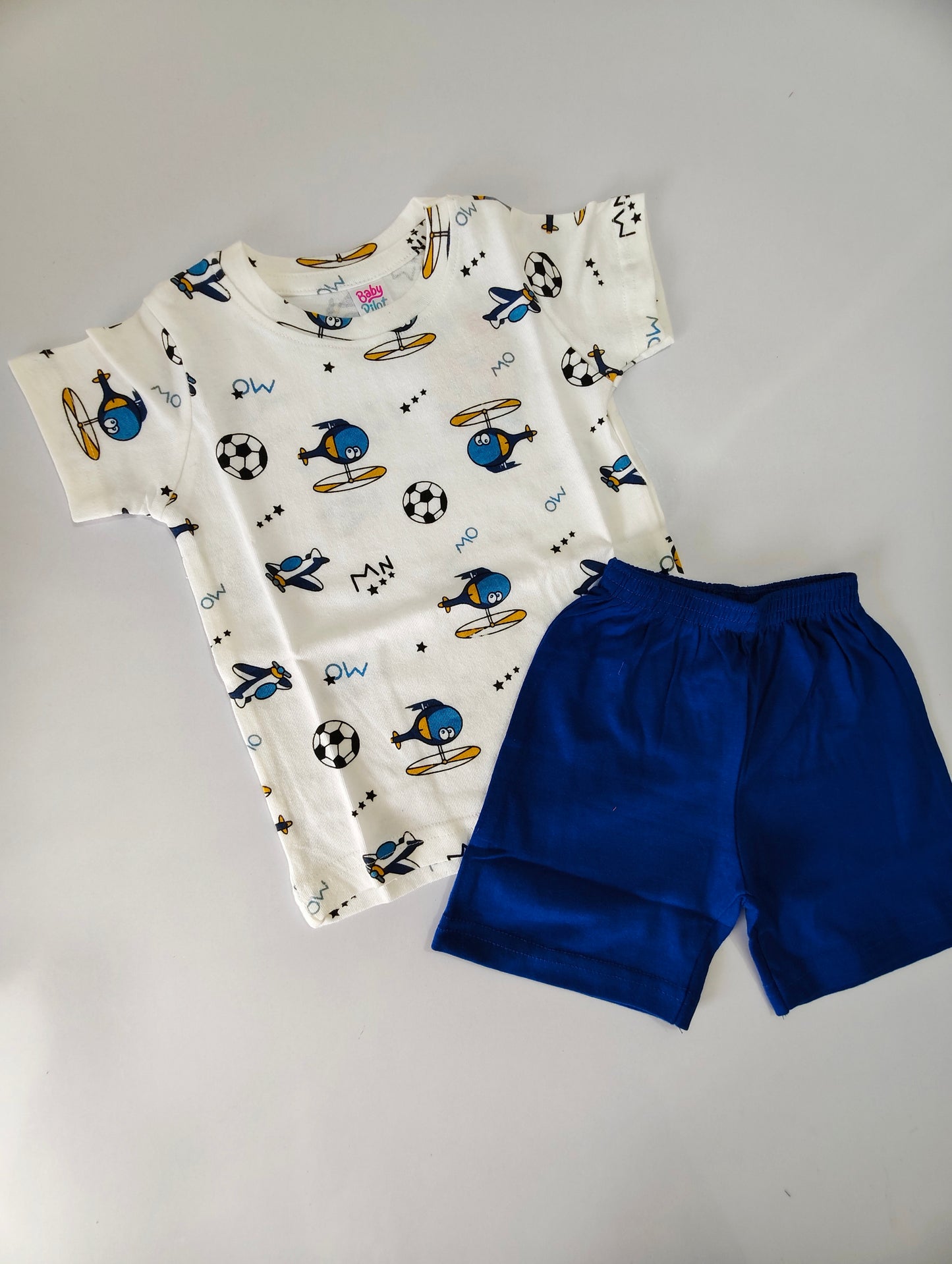 White Aeroplane Baby Shorts Set