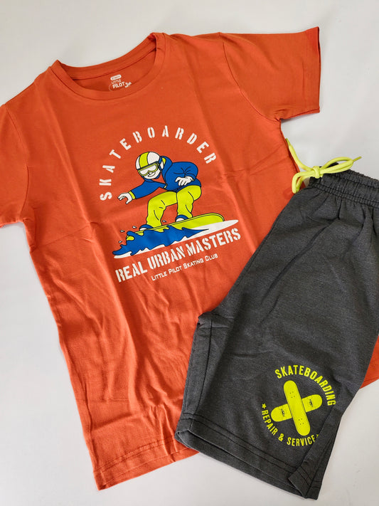 Brown Urban Boys Shorts Set