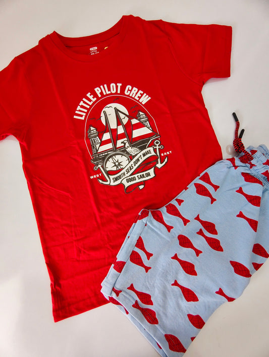 Pilot Crew Red Boys Shorts Set