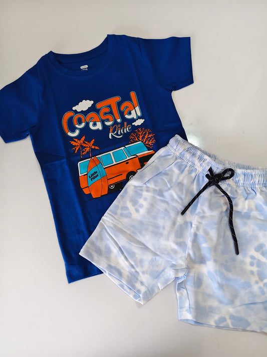 Blue Coastal Boys Shorts Set