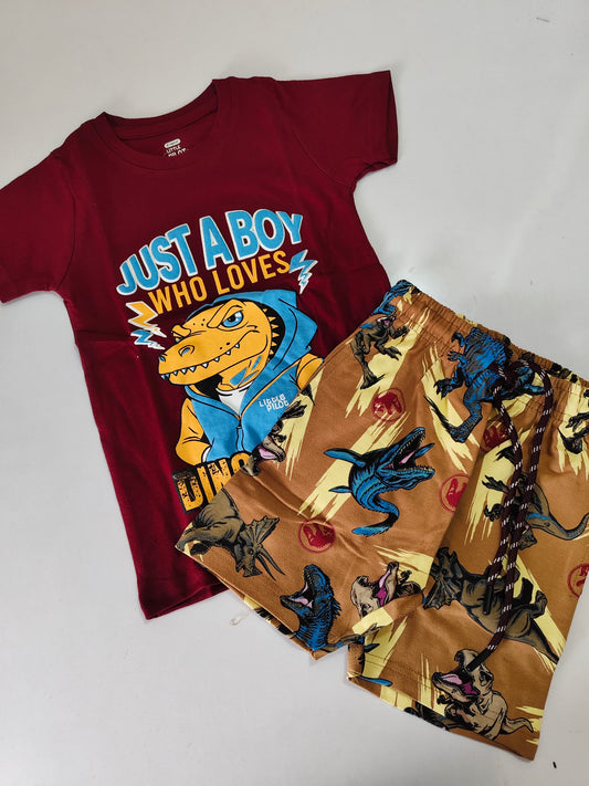 Dino Print Boys Shorts Set