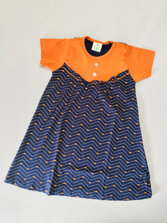 Orange With Blue Magic Button Frock