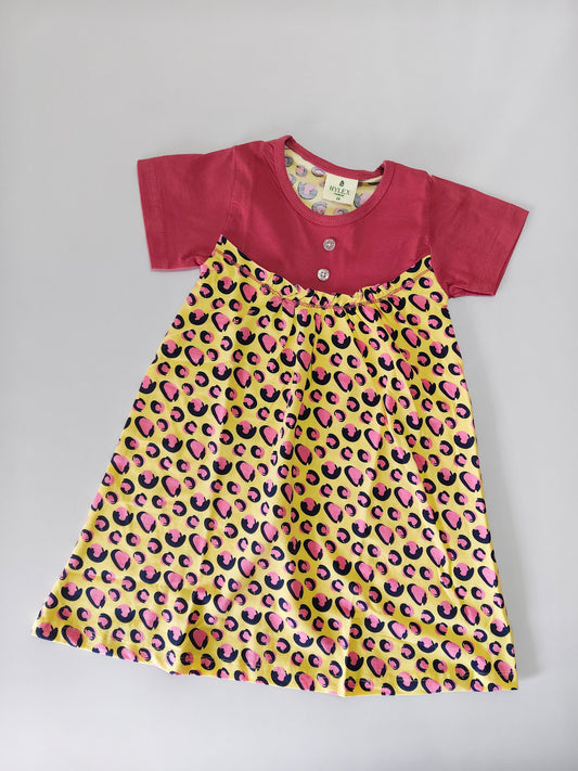 Pink With Yellow Magic Button Frock