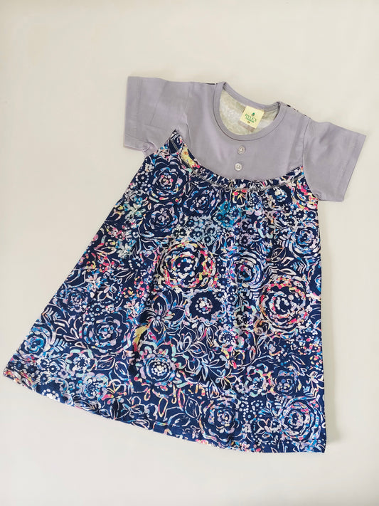 Blue All Over Print Magic Button Frock