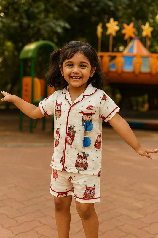 Unisex owl shorts set