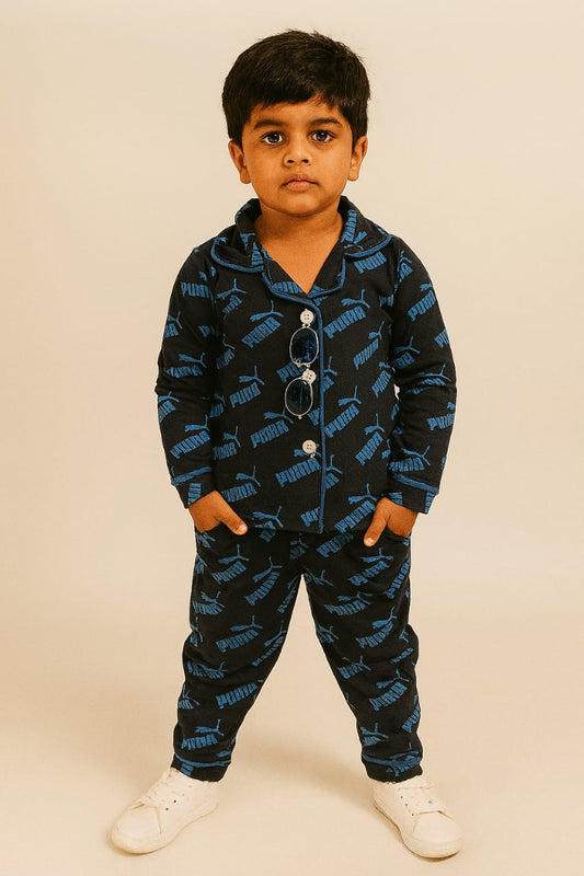 Blue puma collar night dress