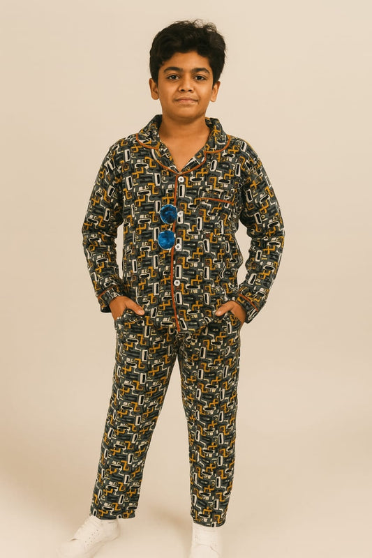 Checked pattern collar night dress