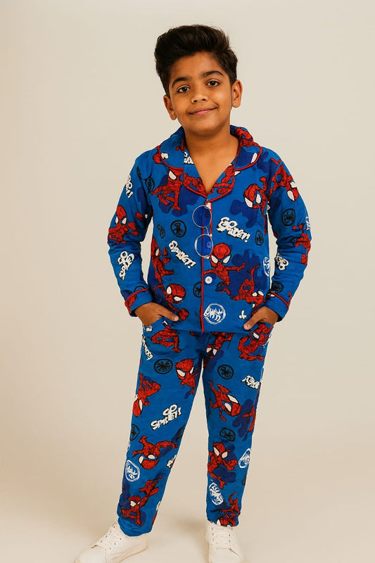 Blue spiderman collar night dress