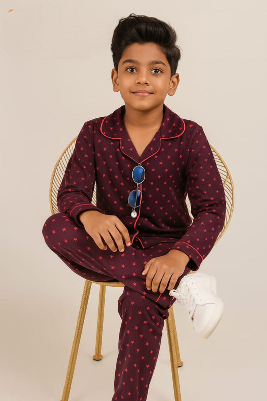 Purple dot collar night dress