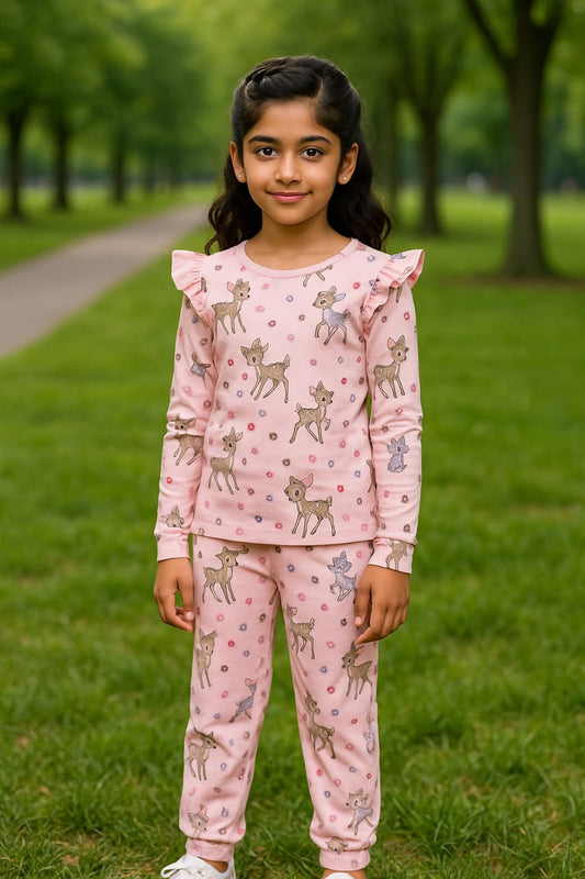Pink deer print full sleeve set