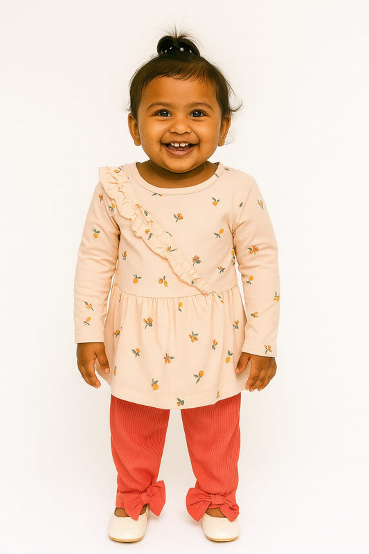 Orange Print Peplum Set