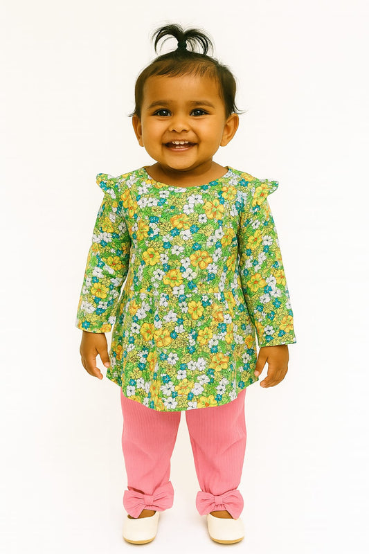 Green Flower Peplum Set