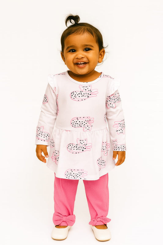 White Cat Printed Peplum Set