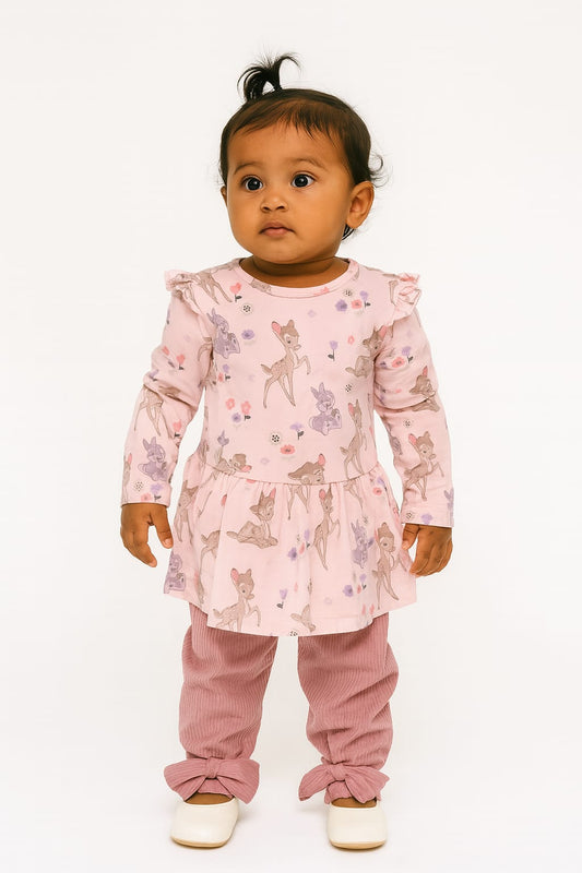 Pink Deer Printed Peplum Set