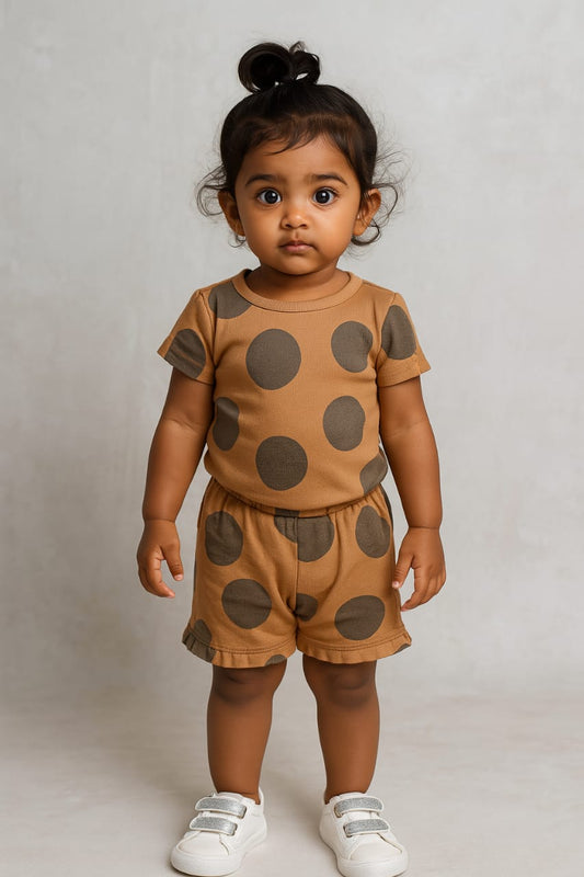 Brown Polka Rib Shorts Set