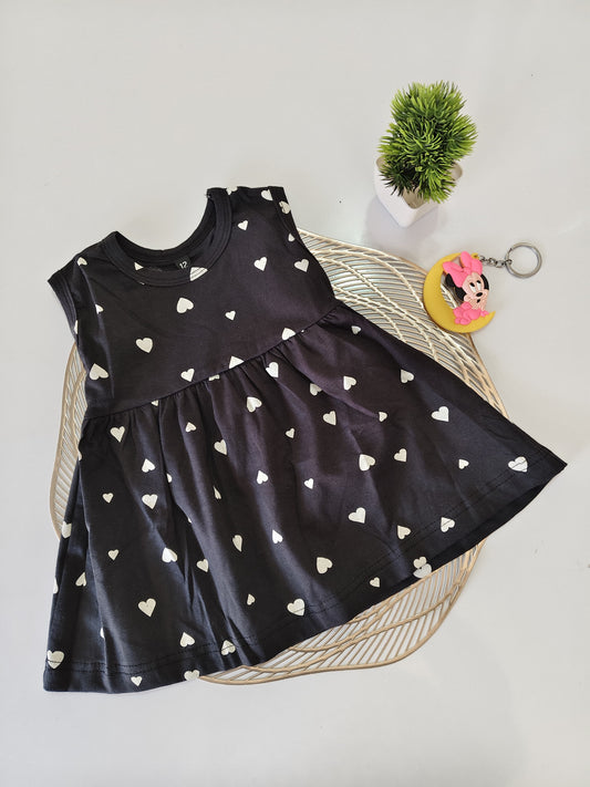 Black With White Heart Baby Frock