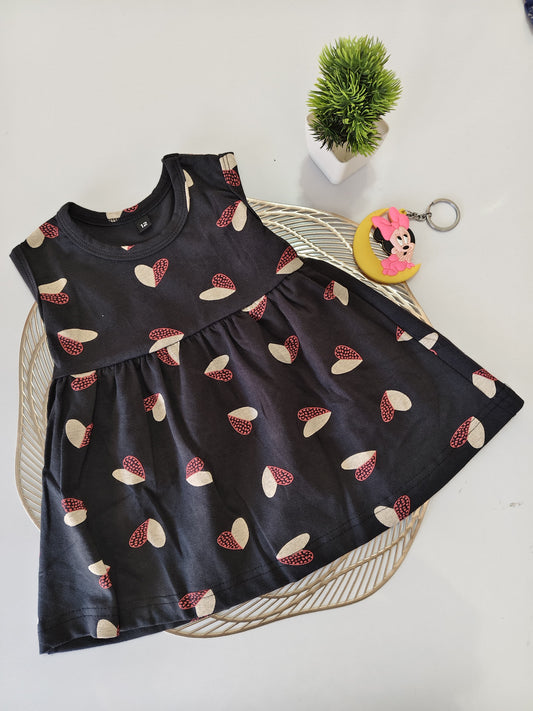 Black White with Red Heard Baby Frock