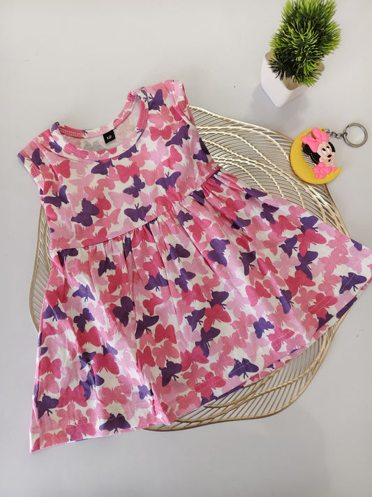 Pink Purple Butterfly Baby Frock