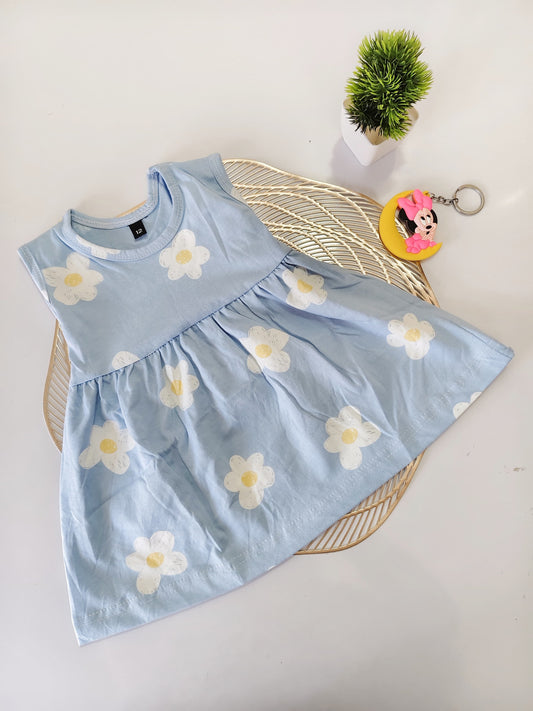 Blue White Flower Baby Frock