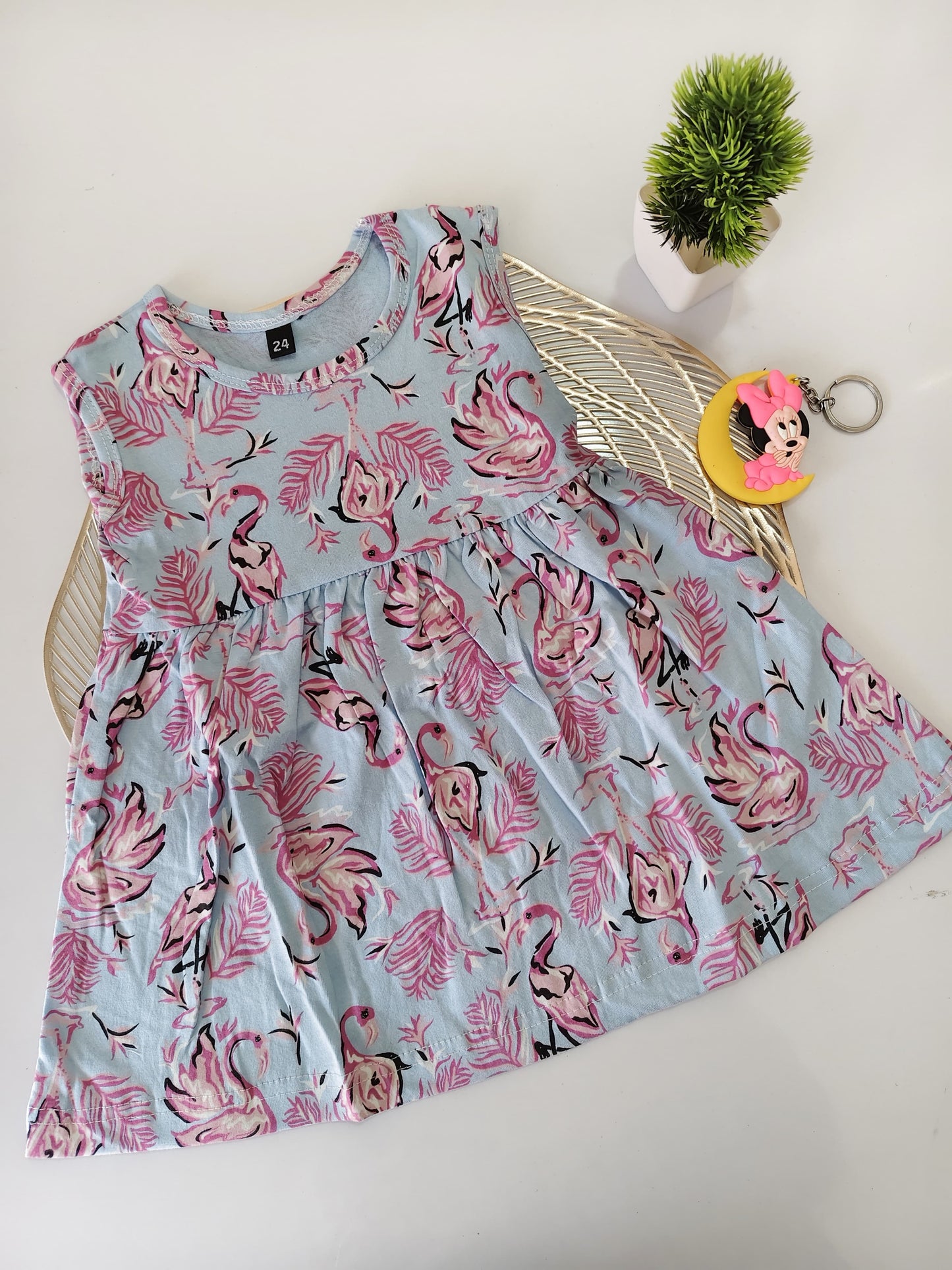 Light Blue Crane Baby Frock