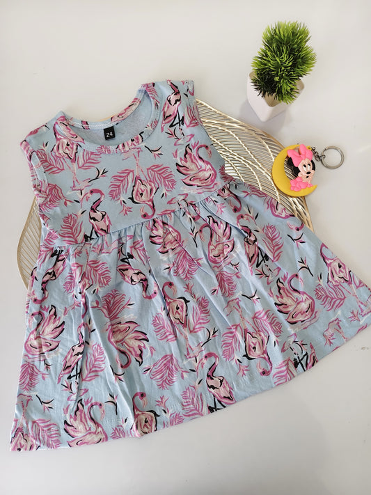 Light Blue Crane Baby Frock