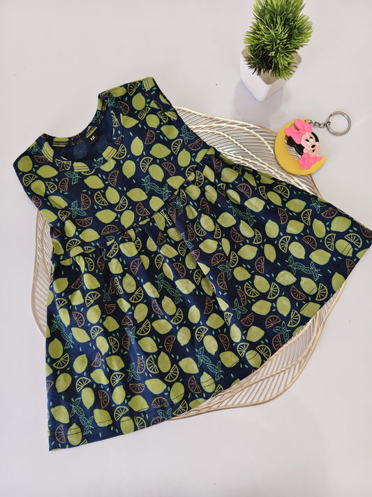 Blue With Lemon Baby Frock