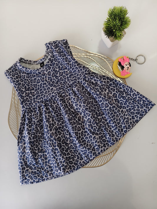 Blue Cheetah Print Baby Frock