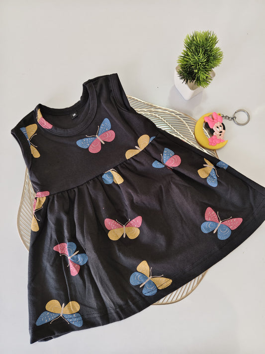 Black Multicolor Butterfly Baby Frock