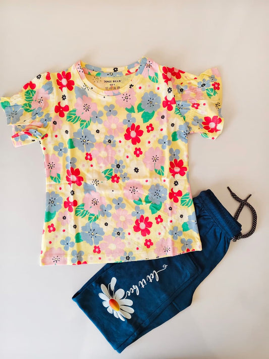 Yellow Flower Teens Stylish Tshirt Pant