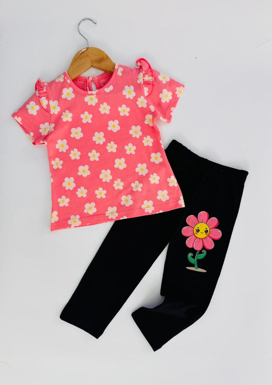 Peach Flower Baby Stylish Tshirt With Pant