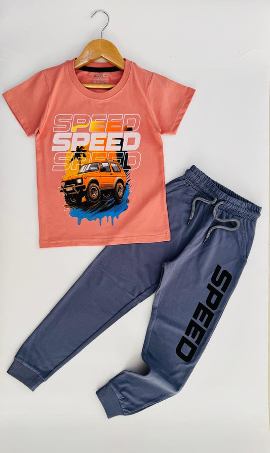 Peach With Ash Boys Track Pant Set
