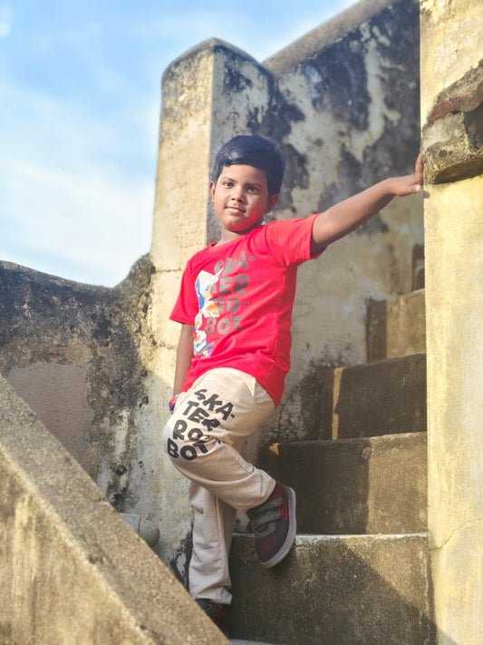 Red With Sandal Boys Track Pant Set