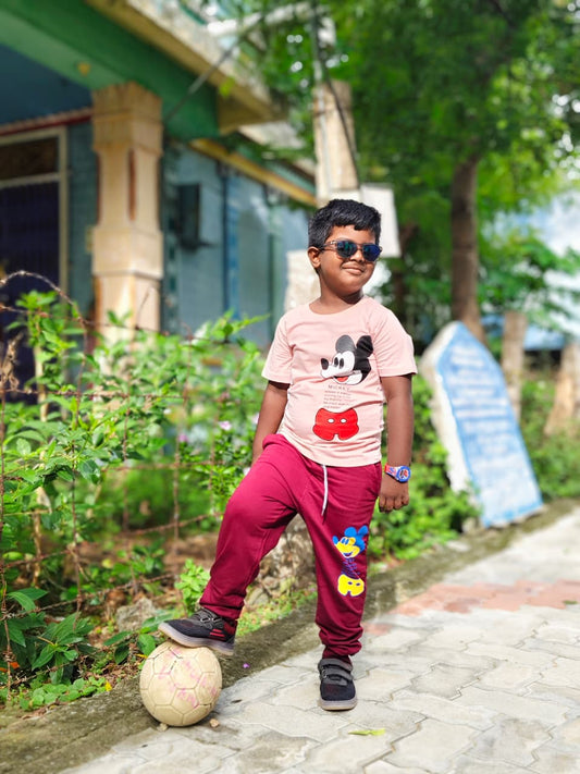 Peach With Maroon Boys Track Pant Set
