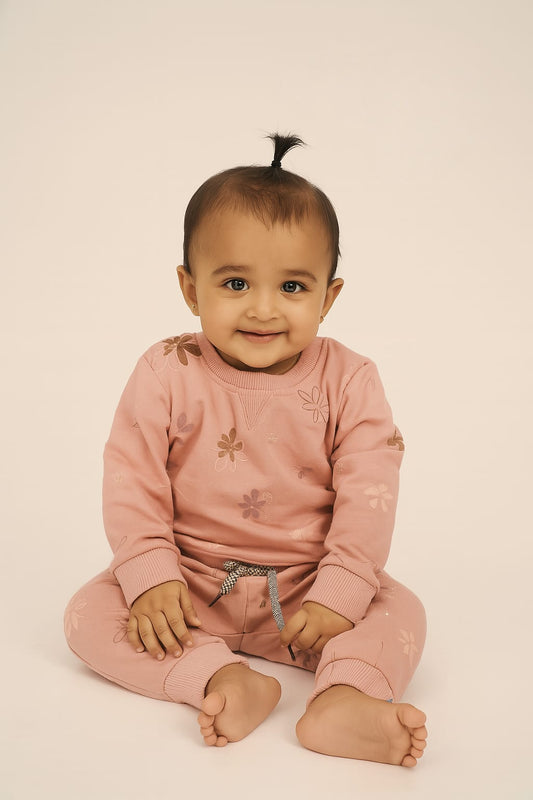 Pink flower baby winter set