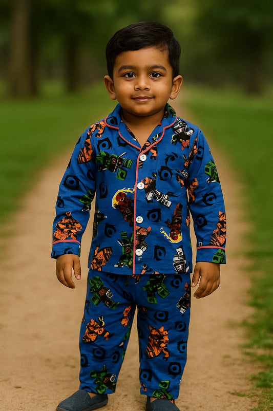 blue avengers collar night dress