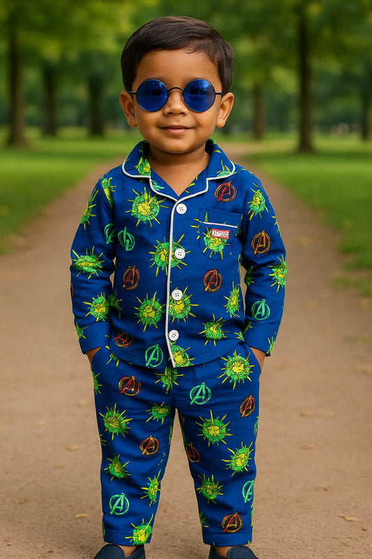 Blue hulk collar night dress