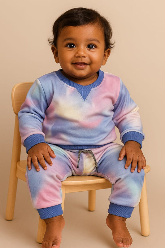 Blue tie and dye baby winter set