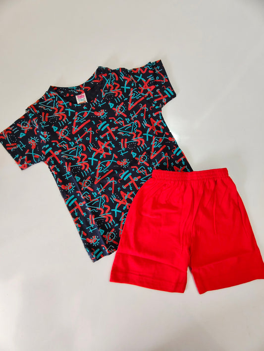 Blue with Red Baby Shorts Set