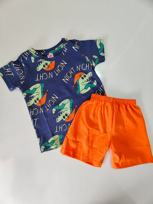 Blue With Orange Baby Shorts Set