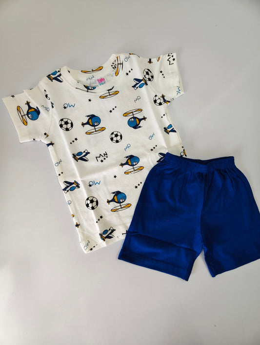 White Aeroplane Baby Shorts Set