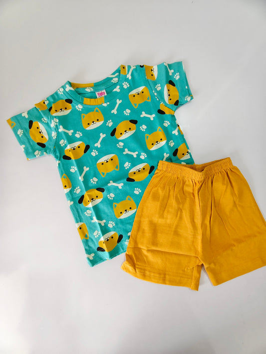 Green Dog Baby Shorts Set