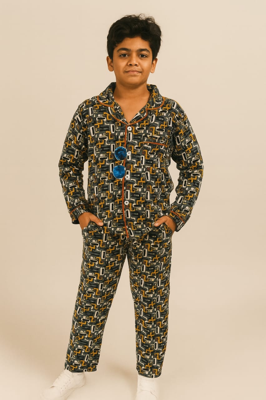 Checked pattern collar night dress